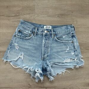 AGOLDE Women's Distressed Denim Shorts - Light Blue